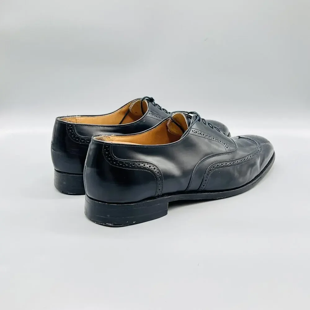 Johnston & Murphy Shoes Mens 12 Black Leather Optima Wingtip Oxford Dress Brogue